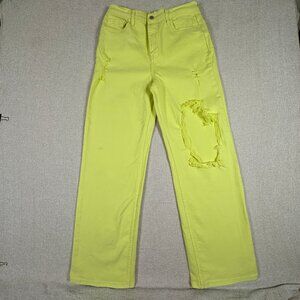 Vibrant MIU Distressed Neon Yellow Jeans Womens 9 W28 High Rise Denim
